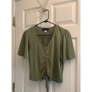Francescas Short Sleeve Green Button Blouse.